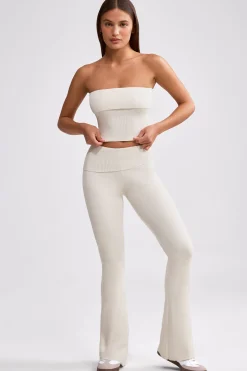 Oh Polly Knitwear | Matching Sets^Fold Over Kick Flare Chunky Knit Trousers in Cream