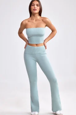 Oh Polly Knitwear | Matching Sets^Fold Over Kick Flare Chunky Knit Trousers in Dusty Teal DustyTeal
