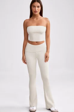Oh Polly Knitwear | Matching Sets^Fold Over Kick Flare Chunky Knit Trousers in Cream