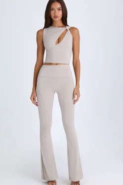 Oh Polly Fall Outfits^Foldover Flared Trousers in Taupe