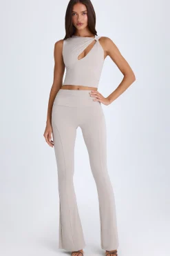 Oh Polly Fall Outfits^Foldover Flared Trousers in Taupe