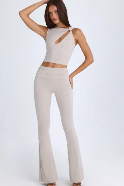 Oh Polly Fall Outfits^Foldover Flared Trousers in Taupe
