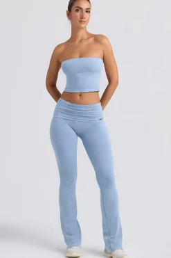 Oh Polly Matching Sets^Foldover Flared Trousers in Washed Blue WashedBlue