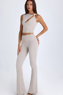 Oh Polly Fall Outfits^Foldover Flared Trousers in Taupe