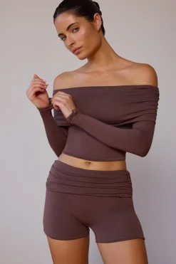 Oh Polly Matching Sets | Shorts^Fold-Over Mini Shorts in Taupe Brown TaupeBrown