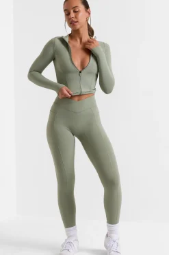 Oh Polly Matching Sets | Leggings^Full Length Leggings with Pockets in Bamboo Green BambooGreen
