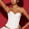 Oh Polly Tops^Full-Length Lace-Up Corset Top in White