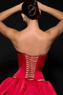Oh Polly Tops^Full-Length Lace-Up Corset Top in Fire Red FireRed