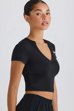 Oh Polly Tee'S & Tanks^Graphic-Print Cropped T-Shirt in Black