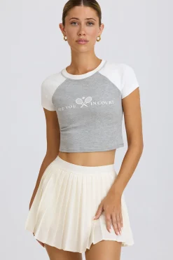 Oh Polly Matching Sets^Graphic-Print Cropped T-Shirt in Grey Marl GreyMarl