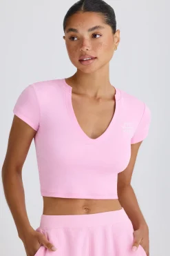 Oh Polly Tee'S & Tanks^Graphic-Print Cropped T-Shirt in Bubblegum Pink BubblegumPink