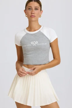 Oh Polly Matching Sets^Graphic-Print Cropped T-Shirt in Grey Marl GreyMarl