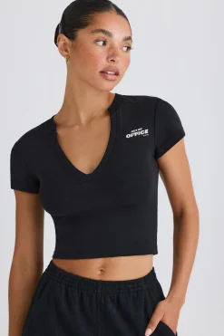 Oh Polly Tee'S & Tanks^Graphic-Print Cropped T-Shirt in Black
