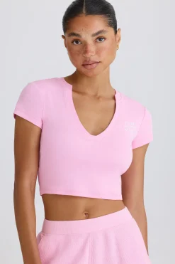 Oh Polly Tee'S & Tanks^Graphic-Print Cropped T-Shirt in Bubblegum Pink BubblegumPink