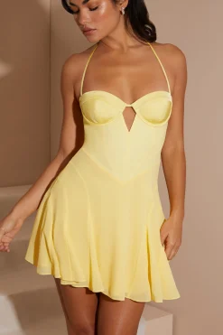Oh Polly Graduation Dresses^Halter Neck Cut Out Flare Mini Dress in Yellow