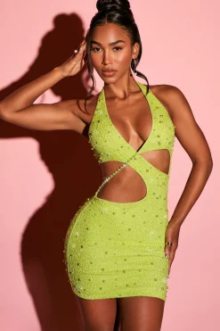 Oh Polly Women'S Clothing Sale - $65 And Under | Party Dresses^Halter Neck Cut Out Mini Dress in Lime