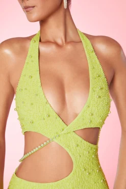 Oh Polly Women'S Clothing Sale - $65 And Under | Party Dresses^Halter Neck Cut Out Mini Dress in Lime