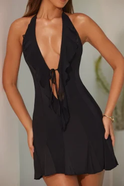 Oh Polly Mesh Dresses^Halter Neck Ruffle A-Line Mini Dress in Black