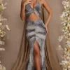 Oh Polly Women'S Clothing Sale - $65 And Under | Women'S Clothing Sale - $40 And Under^Halterneck Cut Out Maxi Dress in Grey Print GreyPrint