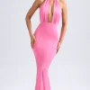 Oh Polly Wedding Guest^Halterneck Fishtail Gown in Hot Pink HotPink