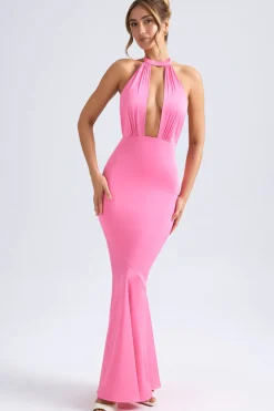Oh Polly Wedding Guest^Halterneck Fishtail Gown in Hot Pink HotPink