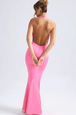 Oh Polly Wedding Guest^Halterneck Fishtail Gown in Hot Pink HotPink