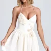 Oh Polly Party Dresses | Bride To Be^Halterneck Floral-Appliqué Corset Mini Dress in Ivory