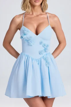 Oh Polly Wedding Guest | Party Dresses^Halterneck Floral-Appliqué Corset Mini Dress in Powder Blue PowderBlue