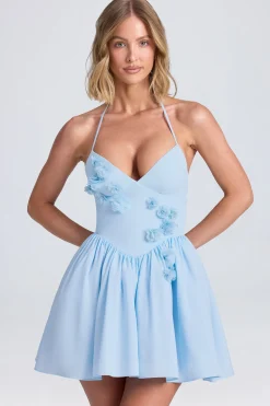 Oh Polly Wedding Guest | Party Dresses^Halterneck Floral-Appliqué Corset Mini Dress in Powder Blue PowderBlue