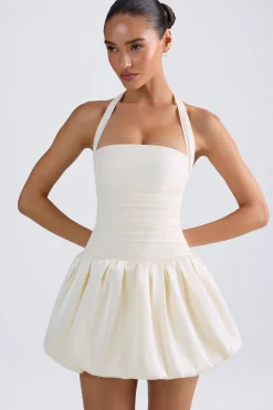 Oh Polly Party Dresses | Bride To Be^Halterneck Lace-Up Bubble Hem Corset Micro Mini Dress in Ivory