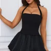 Oh Polly Skirts & Skorts | Party Dresses^Halterneck Lace-Up Bubble Hem Corset Micro Mini Dress in Black