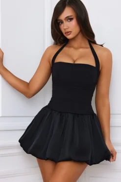 Oh Polly Skirts & Skorts | Party Dresses^Halterneck Lace-Up Bubble Hem Corset Micro Mini Dress in Black