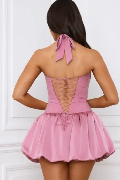 Oh Polly Skirts & Skorts | Party Dresses^Halterneck Lace-Up Bubble Hem Corset Micro Mini Dress in Mauve