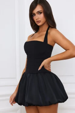 Oh Polly Skirts & Skorts | Party Dresses^Halterneck Lace-Up Bubble Hem Corset Micro Mini Dress in Black