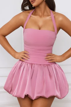 Oh Polly Skirts & Skorts | Party Dresses^Halterneck Lace-Up Bubble Hem Corset Micro Mini Dress in Mauve