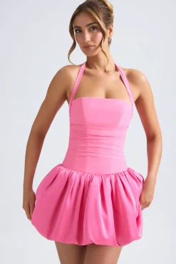 Oh Polly Party Dresses | Homecoming Dresses^Halterneck Lace-Up Bubble Hem Corset Micro Mini Dress in Hot Pink HotPink