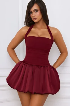 Oh Polly Skirts & Skorts | Party Dresses^Halterneck Lace-Up Bubble Hem Corset Micro Mini Dress in Berry Red BerryRed