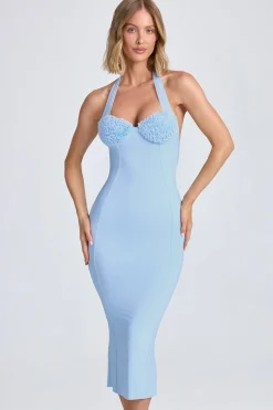 Oh Polly Women'S Clothing Sale - $65 And Under | Wedding Guest^Halterneck Ruffle-Appliqué Midaxi Dress in Powder Blue PowderBlue