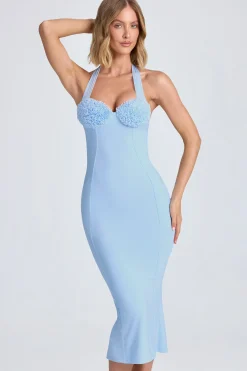 Oh Polly Women'S Clothing Sale - $65 And Under | Wedding Guest^Halterneck Ruffle-Appliqué Midaxi Dress in Powder Blue PowderBlue