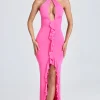 Oh Polly Women'S Clothing Sale - $65 And Under | Wedding Guest^Halterneck Ruffle-Trim Gown in Lollipop Pink LollipopPink