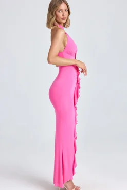 Oh Polly Women'S Clothing Sale - $65 And Under | Wedding Guest^Halterneck Ruffle-Trim Gown in Lollipop Pink LollipopPink