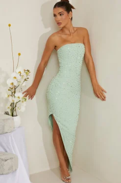 Oh Polly Wedding Guest | Party Dresses^Hand Embellished Asymmetric Midi Dress in Sage