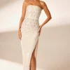 Oh Polly Party Dresses | Bride To Be^Hand Embellished Bandeau Maxi Dress in Ivory