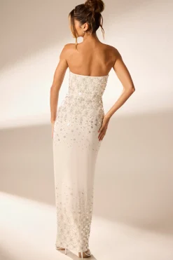 Oh Polly Party Dresses | Bride To Be^Hand Embellished Bandeau Maxi Dress in Ivory