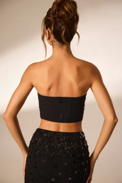 Oh Polly Women'S Clothing Sale - $65 And Under | Women'S Clothing Sale - $40 And Under^Hand Embellished Bandeau Corset Crop Top in Black