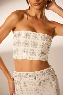 Oh Polly Women'S Clothing Sale - $65 And Under | Party Dresses^Hand Embellished Bandeau Corset Crop Top in Ivory