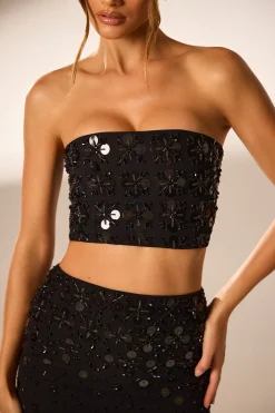Oh Polly Women'S Clothing Sale - $65 And Under | Women'S Clothing Sale - $40 And Under^Hand Embellished Bandeau Corset Crop Top in Black