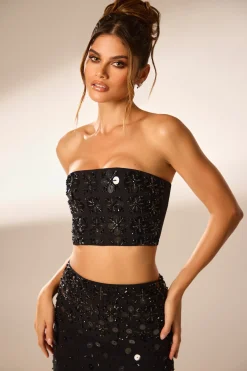 Oh Polly Women'S Clothing Sale - $65 And Under | Women'S Clothing Sale - $40 And Under^Hand Embellished Bandeau Corset Crop Top in Black