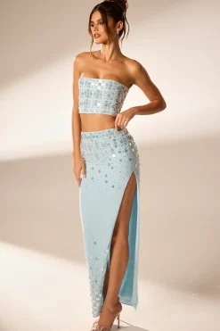 Oh Polly Women'S Clothing Sale - $65 And Under | Party Dresses^Hand Embellished Bandeau Corset Crop Top in Blue