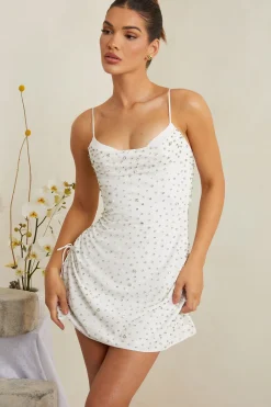 Oh Polly Party Dresses | Bride To Be^Hand Embellished Cowl Neck Mini Dress in White